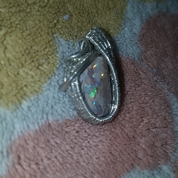 Silver Wrapped boulder opal pendant - Picture 3 of 8
